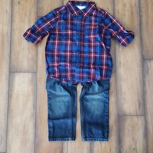 Oshkosh plaid shirt blue jeans set